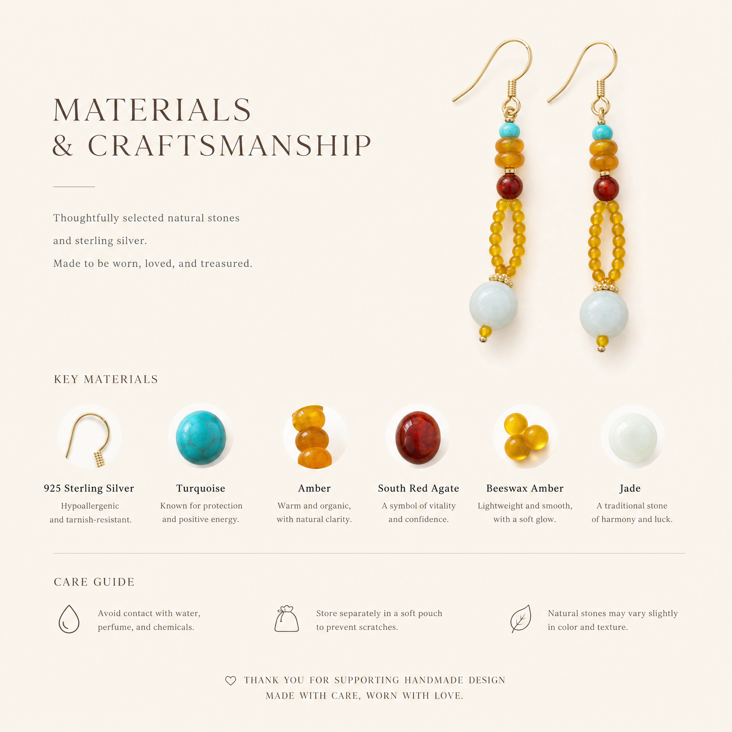 Sora Turquoise Amber & Jade Drop Earrings
