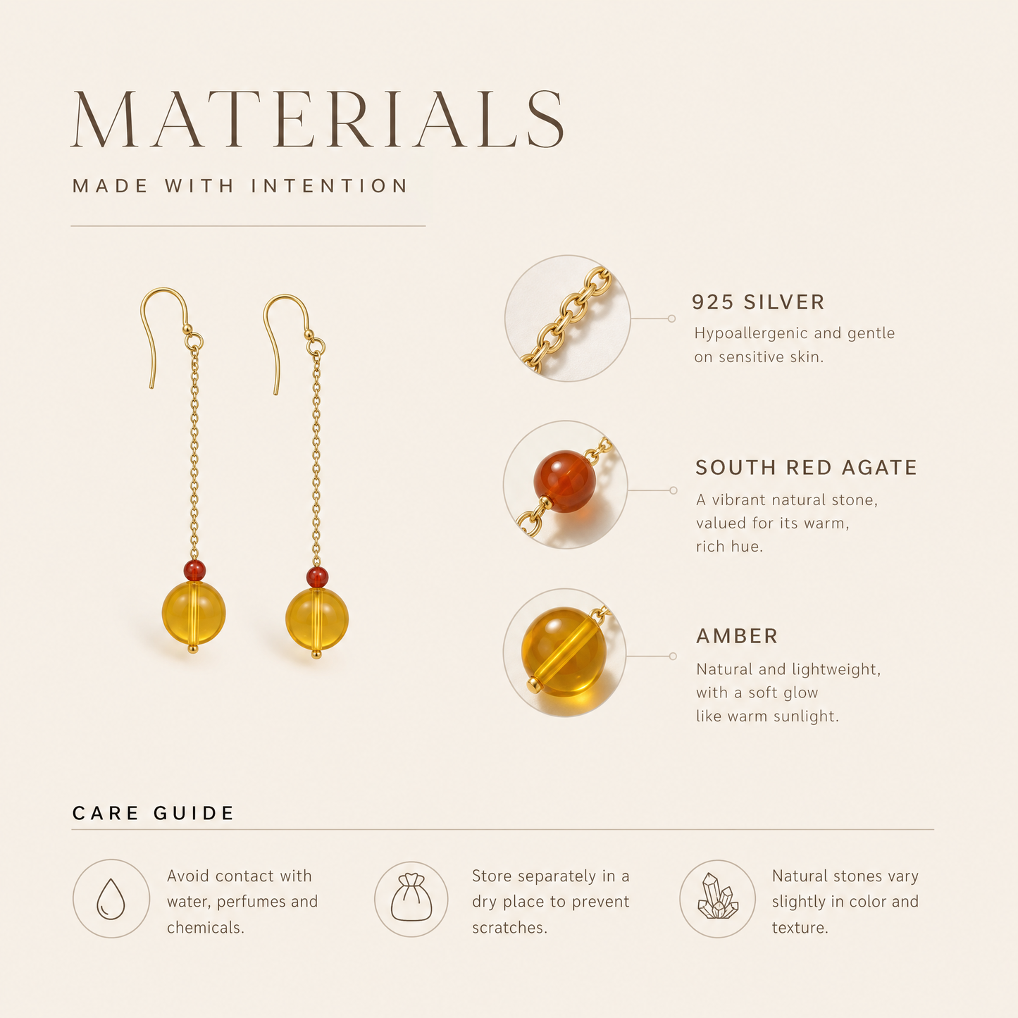 Solene Amber Chain Drop Earrings