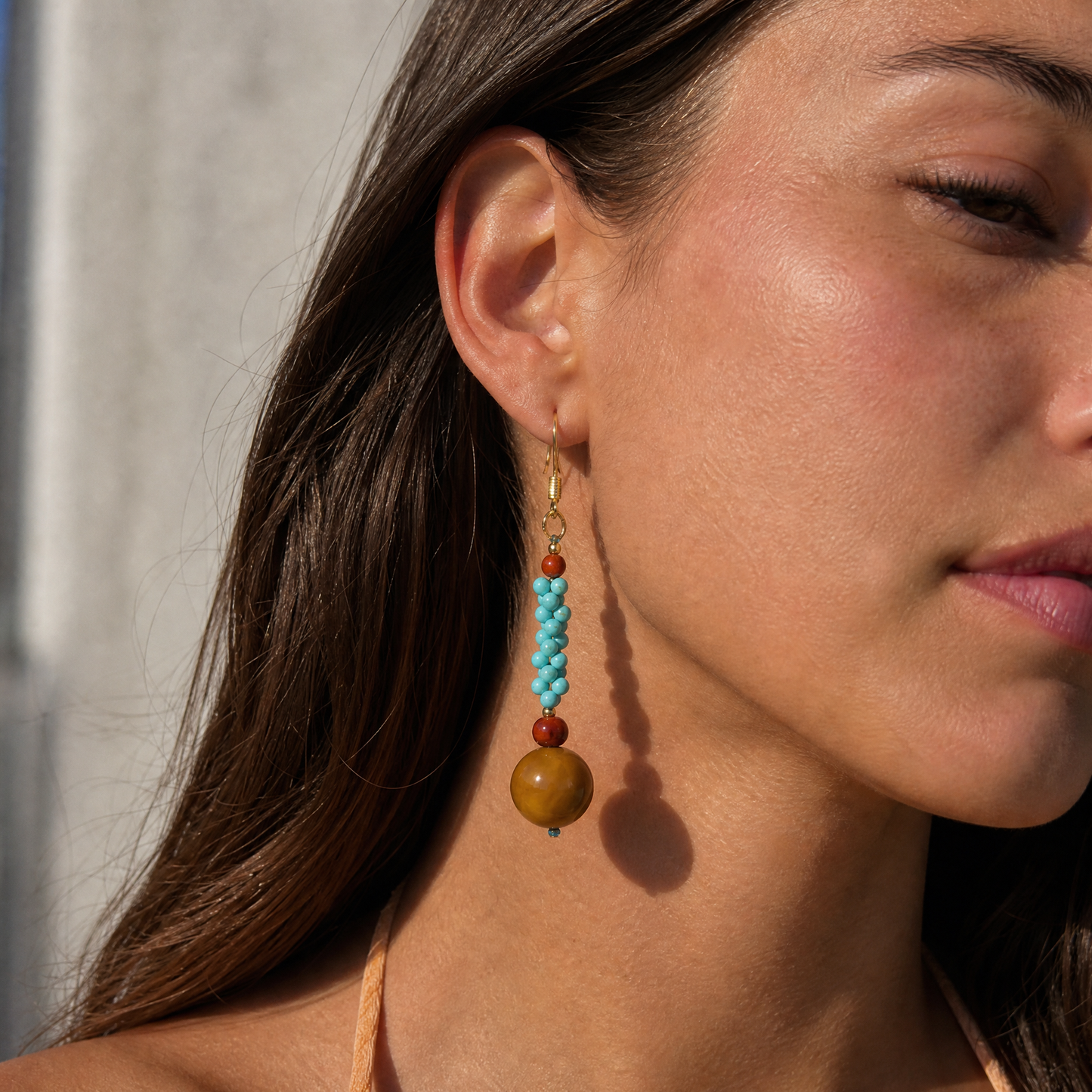 Talia Turquoise Amber & Nanhong Agate Drop Earrings