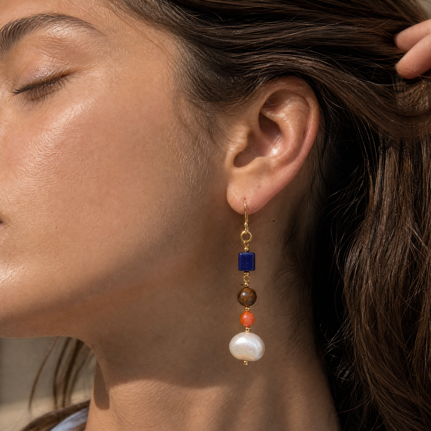 Noa Lapis Lazuli Nanhong Agate & Pearl Drop Earrings