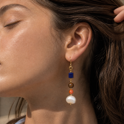 Noa Lapis Lazuli Nanhong Agate & Pearl Drop Earrings