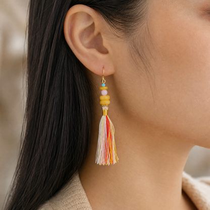 Aurelia Amber Turquoise Tassel Earrings