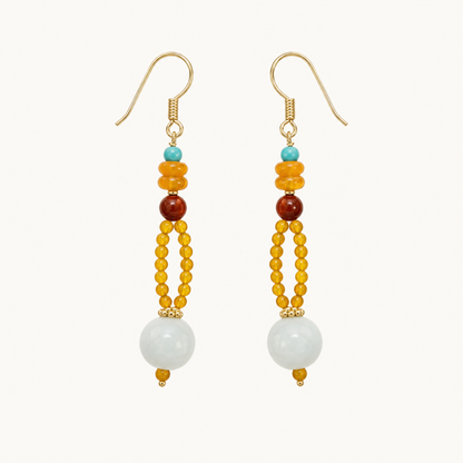 Sora Turquoise Amber & Jade Drop Earrings