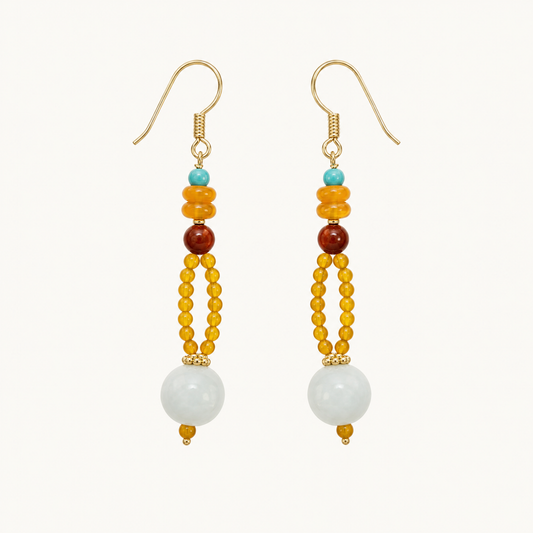 Sora Turquoise Amber & Jade Drop Earrings