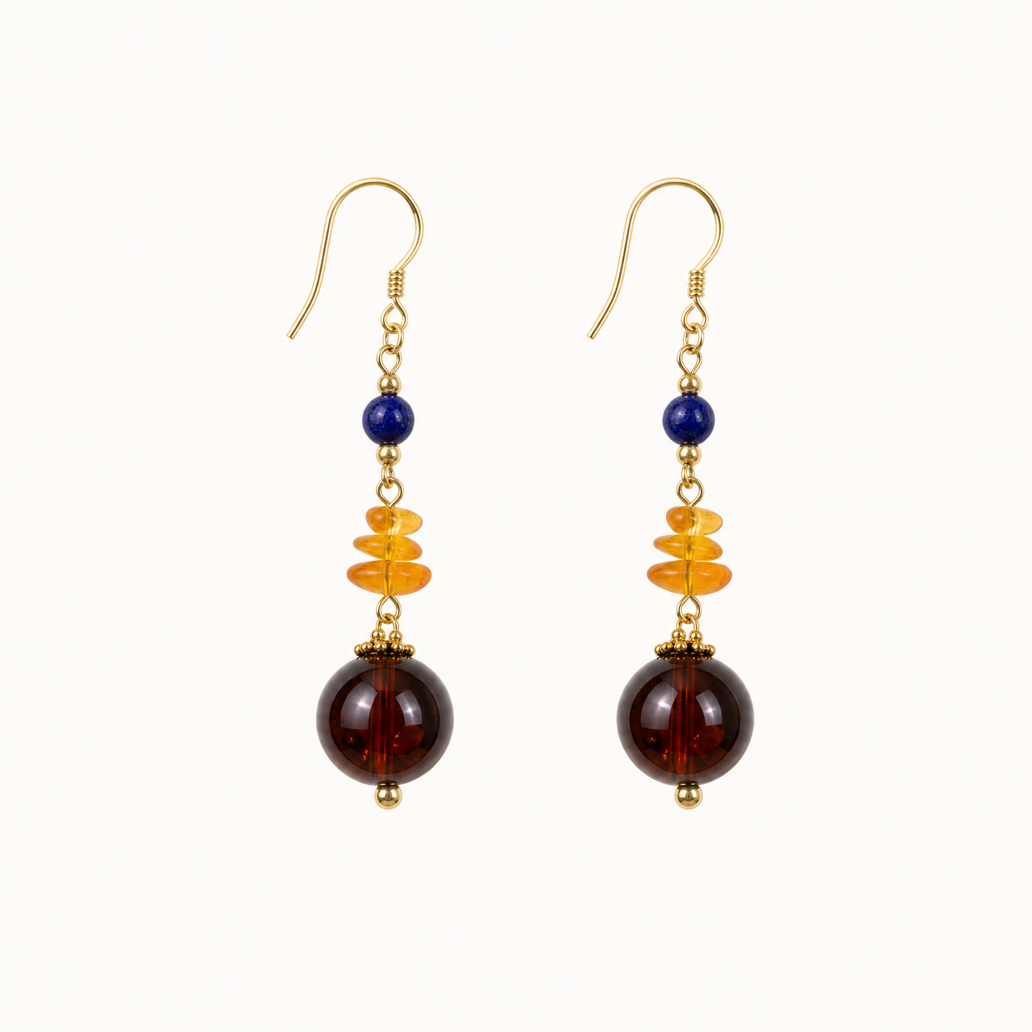 Vera Lapis Lazuli & Blood Amber Drop Earrings