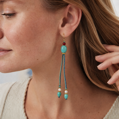 Mira Turquoise & Pearl Braided Drop Earrings