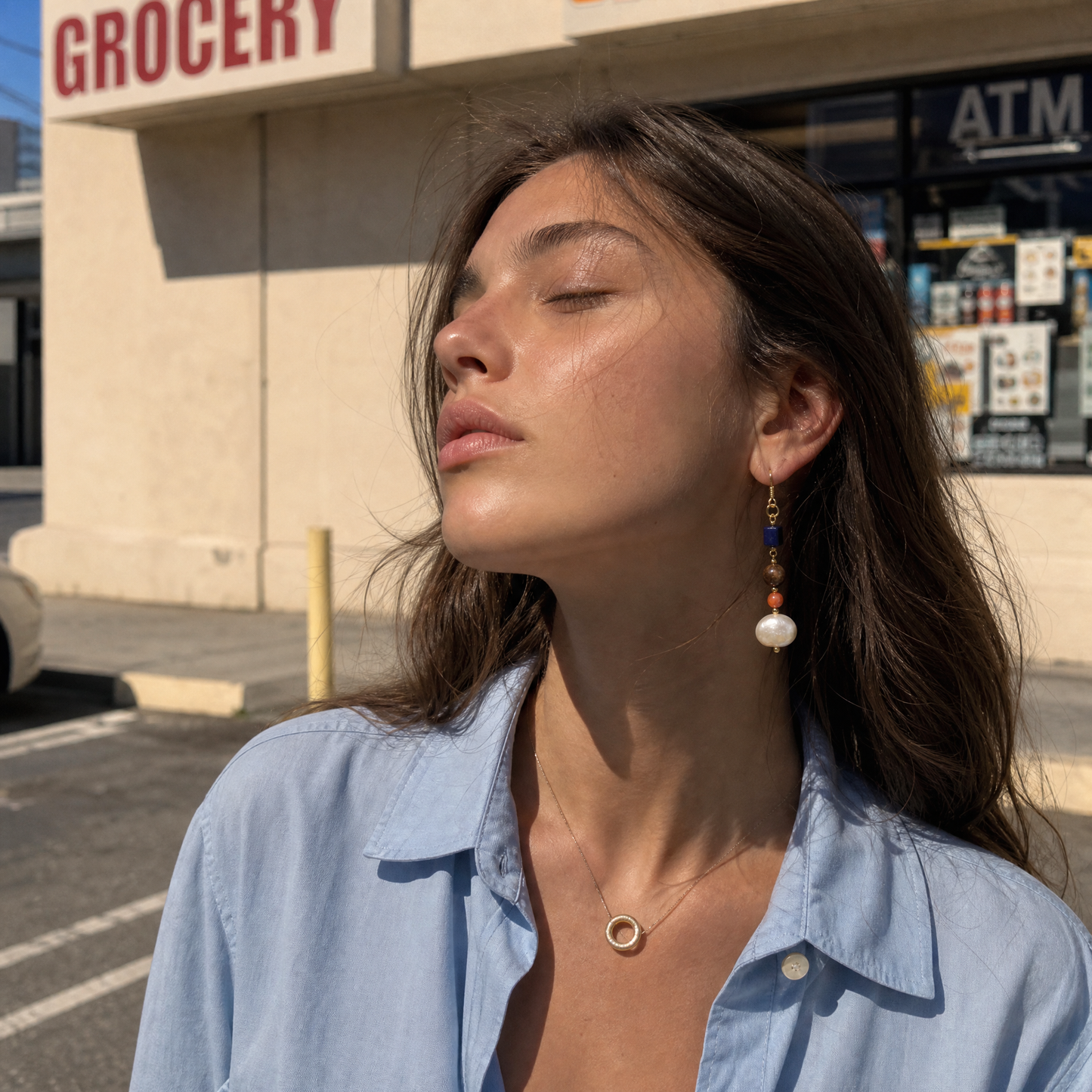 Noa Lapis Lazuli Nanhong Agate & Pearl Drop Earrings
