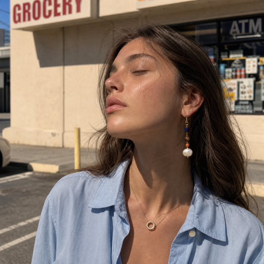 Noa Lapis Lazuli Nanhong Agate & Pearl Drop Earrings