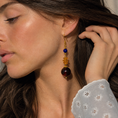 Vera Lapis Lazuli & Blood Amber Drop Earrings