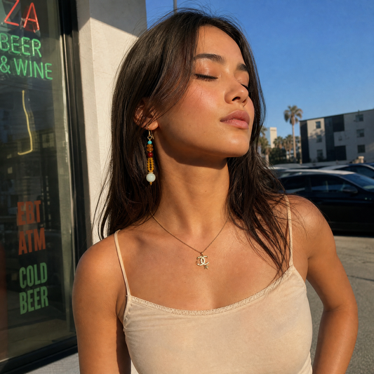 Sora Turquoise Amber & Jade Drop Earrings
