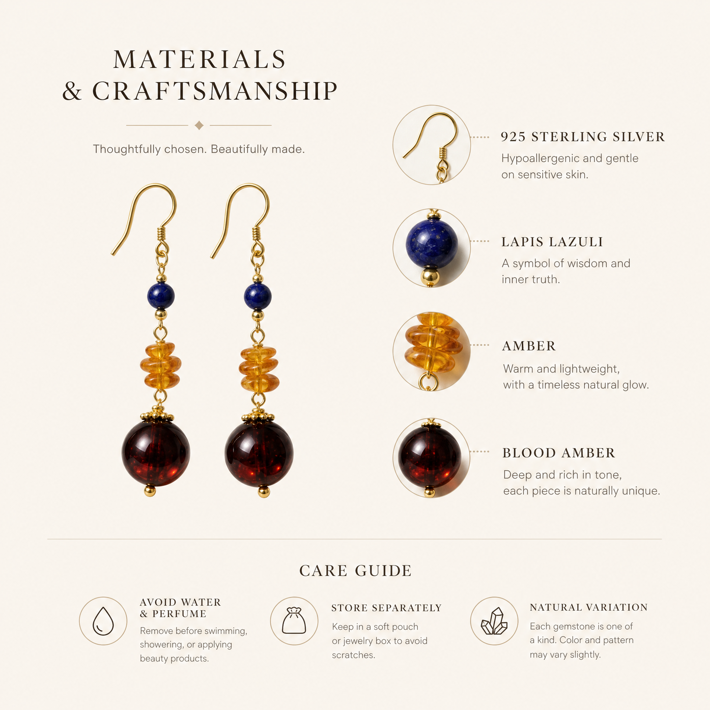 Vera Lapis Lazuli & Blood Amber Drop Earrings