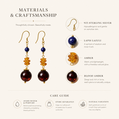 Vera Lapis Lazuli & Blood Amber Drop Earrings