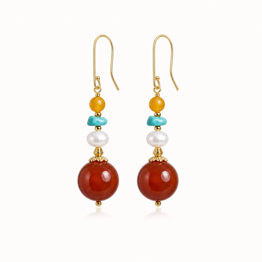 Ayla Nanhong Agate Turquoise & Pearl Drop Earrings