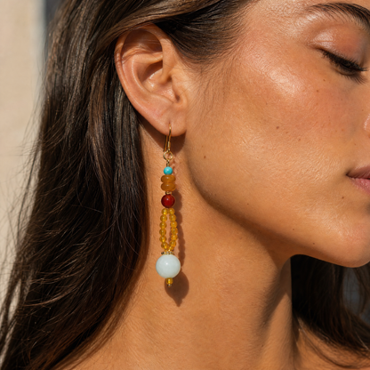 Sora Turquoise Amber & Jade Drop Earrings