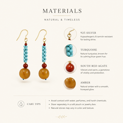 Talia Turquoise Amber & Nanhong Agate Drop Earrings