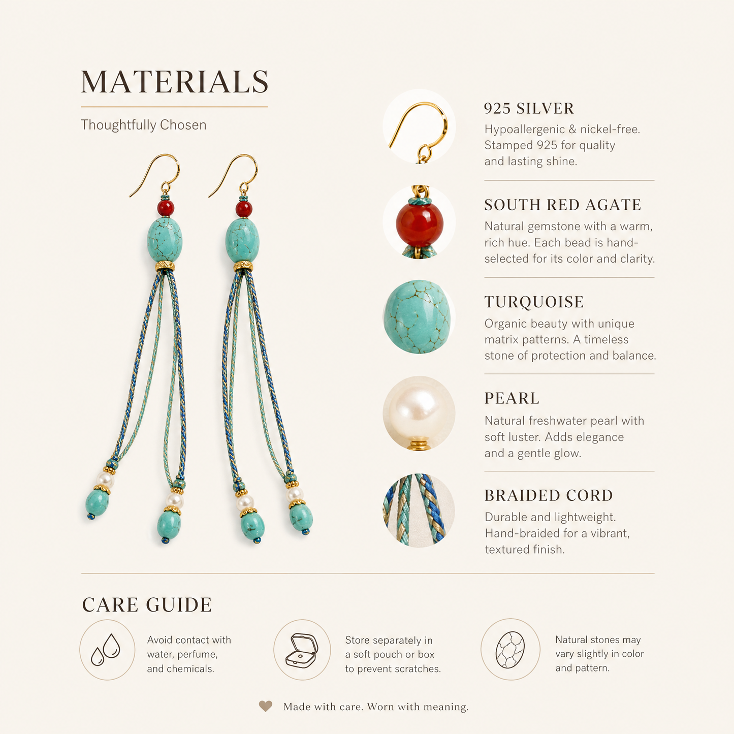 Mira Turquoise & Pearl Braided Drop Earrings