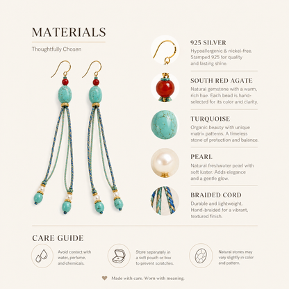 Mira Turquoise & Pearl Braided Drop Earrings