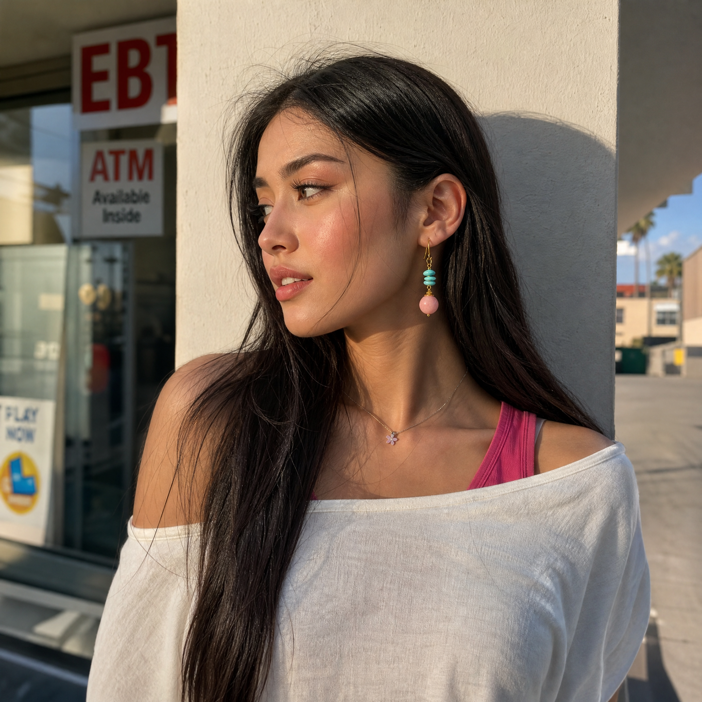 Nola Turquoise & Pink Opal Drop Earrings