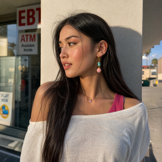 Nola Turquoise & Pink Opal Drop Earrings