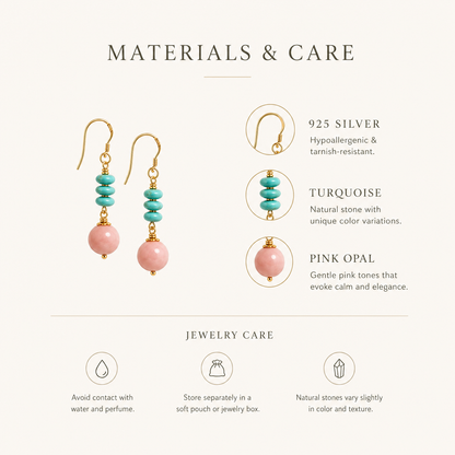 Nola Turquoise & Pink Opal Drop Earrings