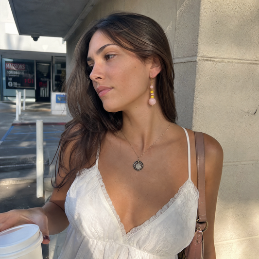 Liora Pink Opal & Amber Drop Earrings