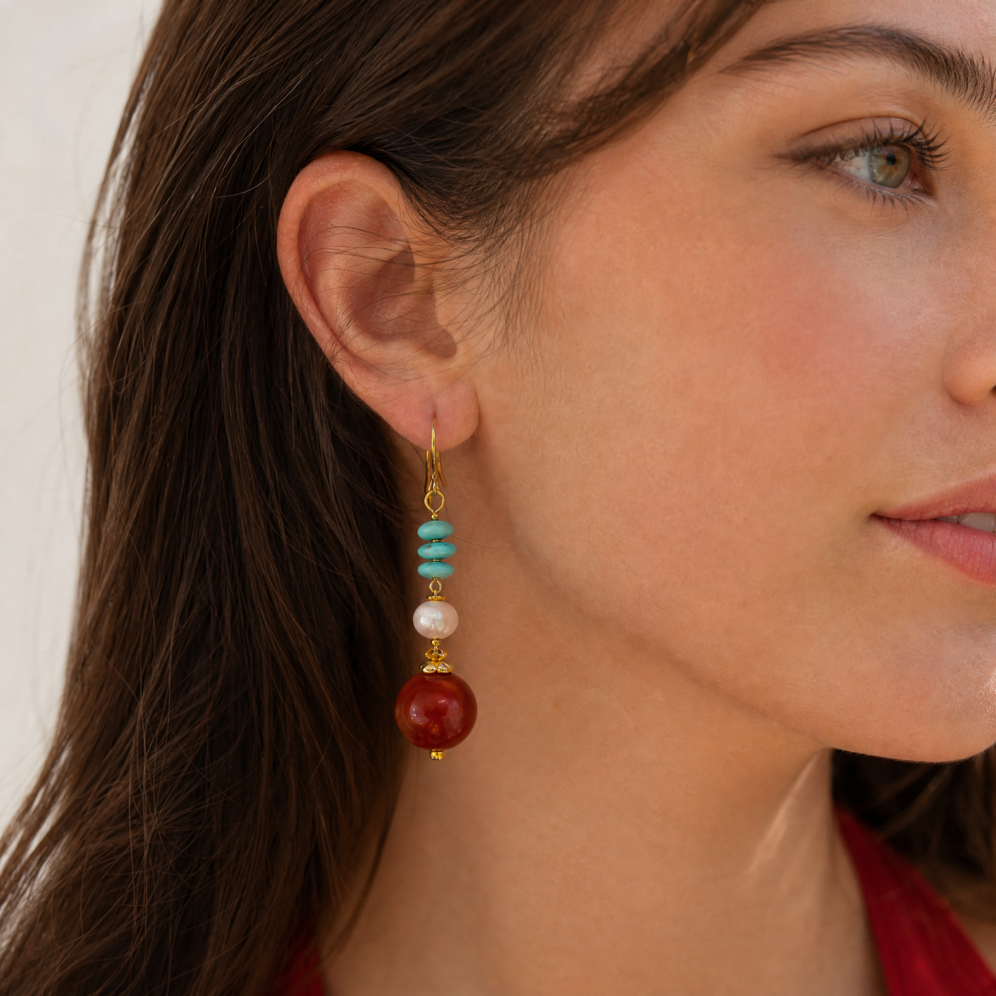 Ayla Nanhong Agate Turquoise & Pearl Drop Earrings