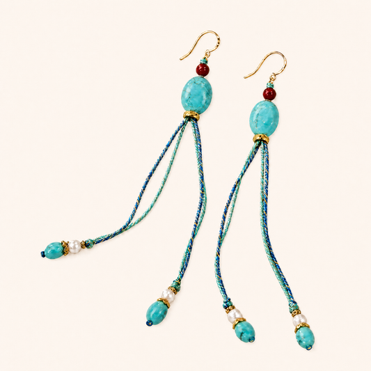 Mira Turquoise & Pearl Braided Drop Earrings