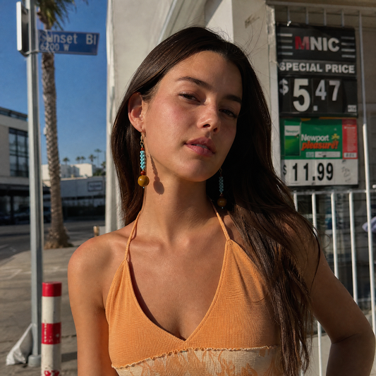 Talia Turquoise Amber & Nanhong Agate Drop Earrings
