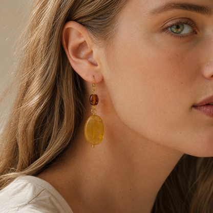 Solene Cognac & Honey Amber Drop Earrings