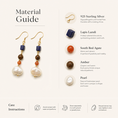 Noa Lapis Lazuli Nanhong Agate & Pearl Drop Earrings