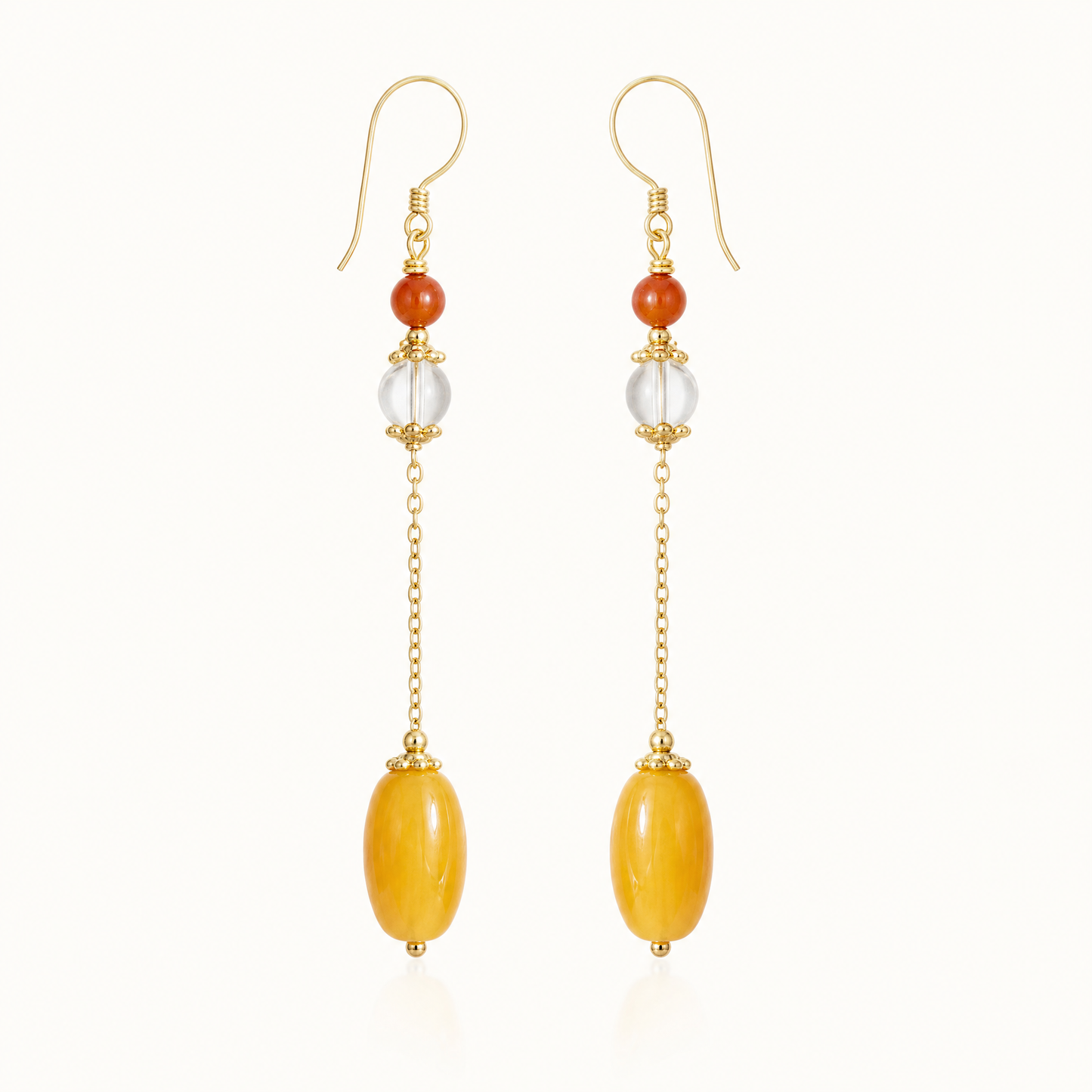 Elara Amber & Clear Quartz Chain Drop Earrings