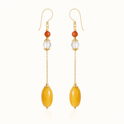 Elara Amber & Clear Quartz Chain Drop Earrings