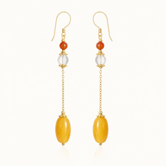 Elara Amber & Clear Quartz Chain Drop Earrings