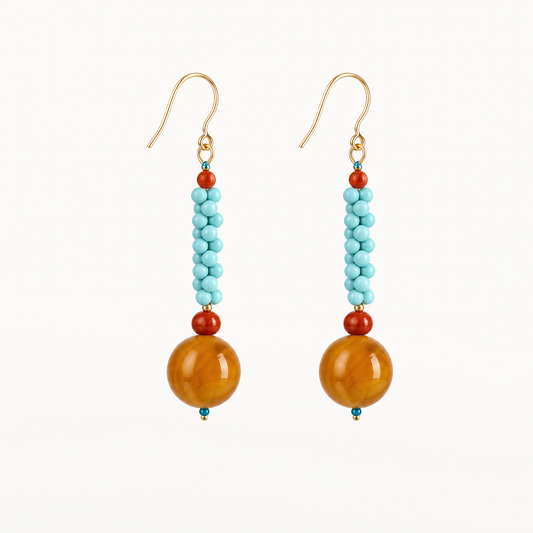 Talia Turquoise Amber & Nanhong Agate Drop Earrings