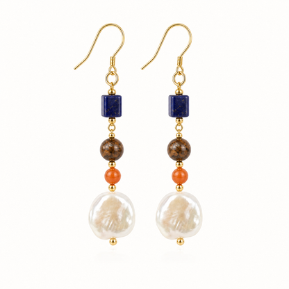 Noa Lapis Lazuli Nanhong Agate & Pearl Drop Earrings