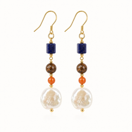 Noa Lapis Lazuli Nanhong Agate & Pearl Drop Earrings