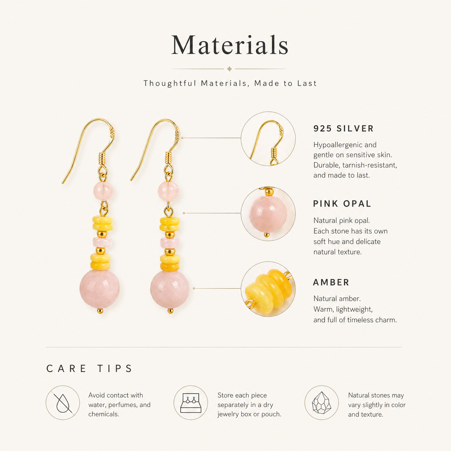 Liora Pink Opal & Amber Drop Earrings