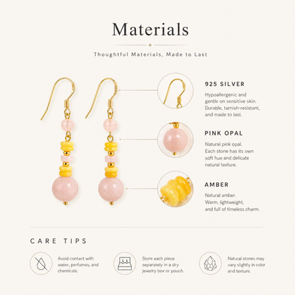 Liora Pink Opal & Amber Drop Earrings
