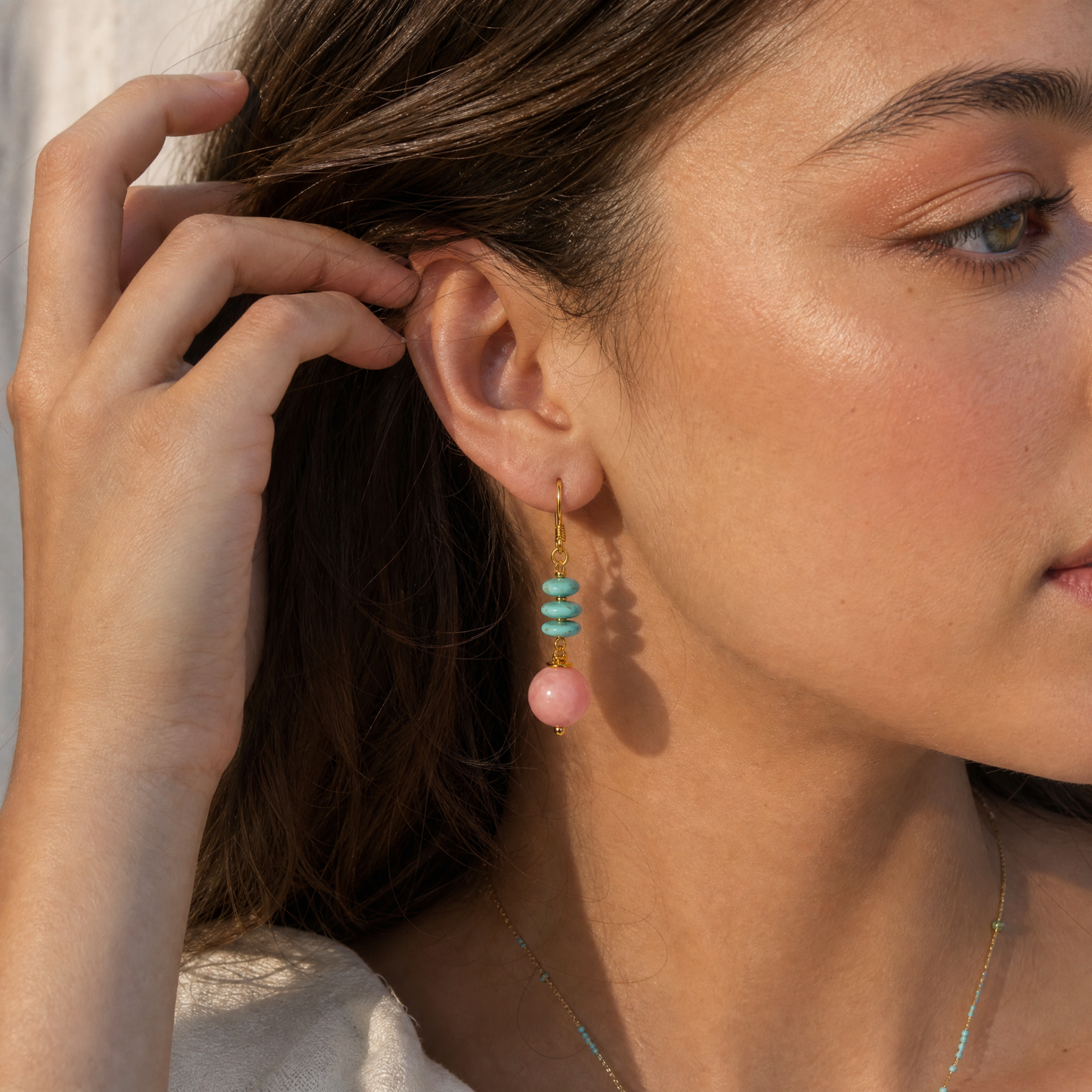 Nola Turquoise & Pink Opal Drop Earrings