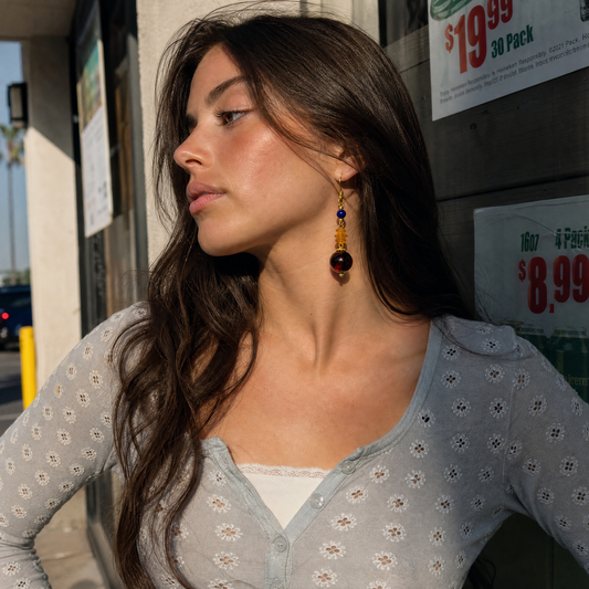 Vera Lapis Lazuli & Blood Amber Drop Earrings