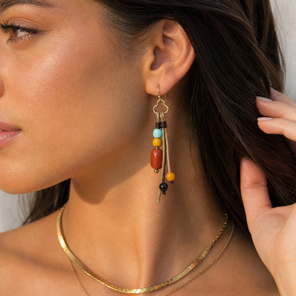 Mara Turquoise & Amber Braided Drop Earrings